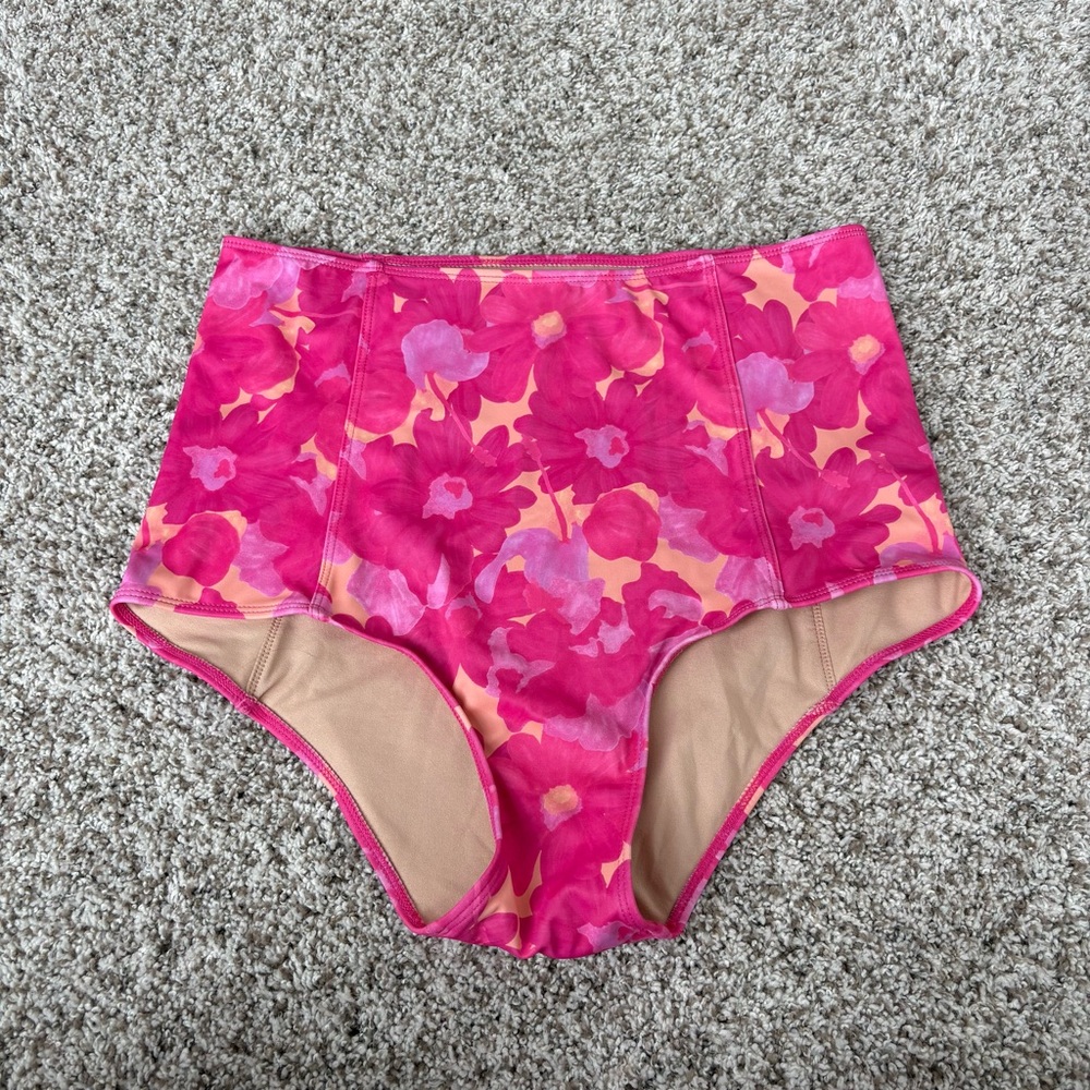 Kortni Jeane Women's High Waisted Swim Bikini Bottoms Floral Print Size Medium